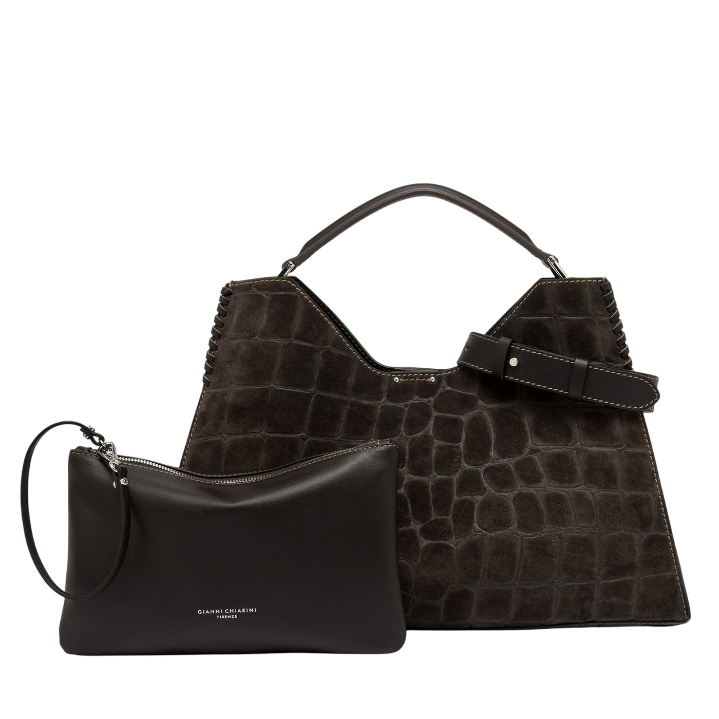 Borsa Donna  scamosciata a trapezio con stampa cocco con pochette