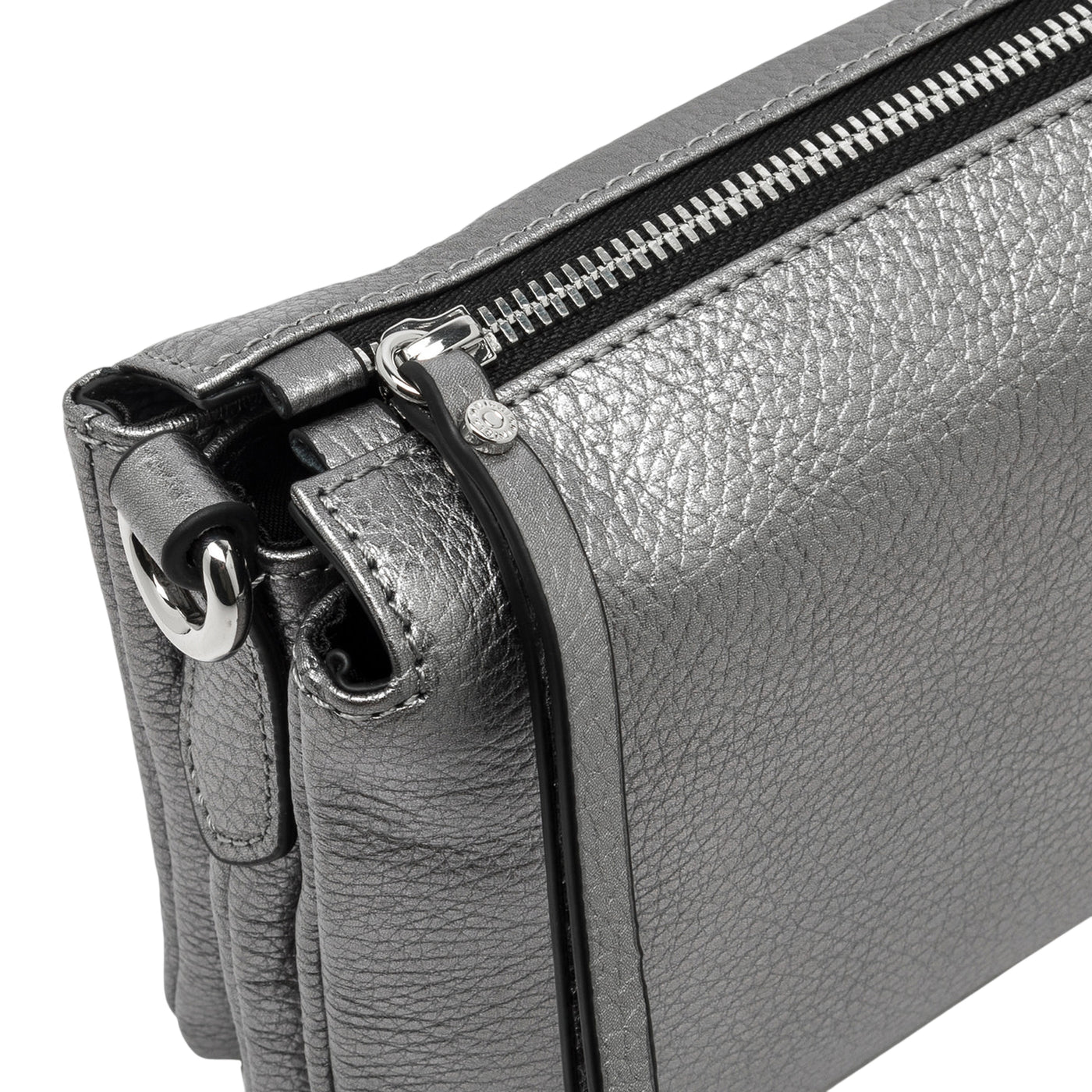 Borsa a tracolla Donna a 3 scomparti Argento  dettaglio zip