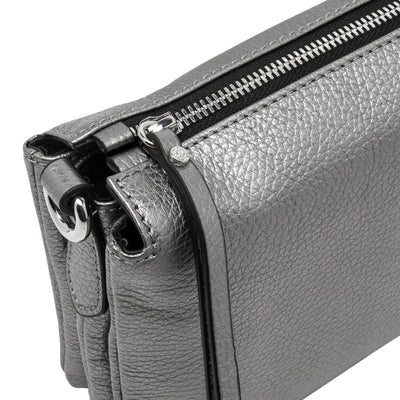 Borsa a tracolla Donna a 3 scomparti Argento  dettaglio zip