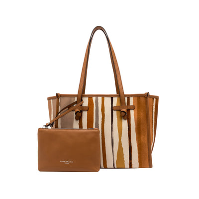 Borsa Donna Shopper Marcella a righe astratte Marrone con pochette