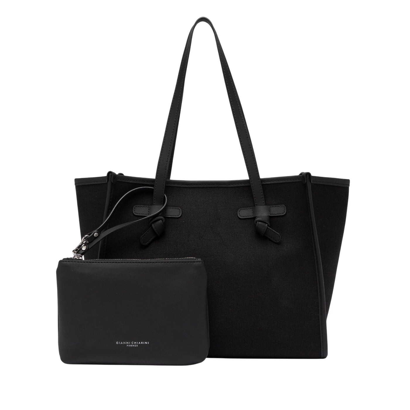 Borsa Shopper Donna in tessuto canvas Nero con pochette aggiunta