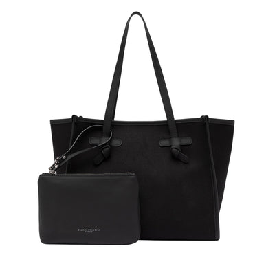 Borsa Shopper Donna in tessuto canvas Nero con pochette aggiunta