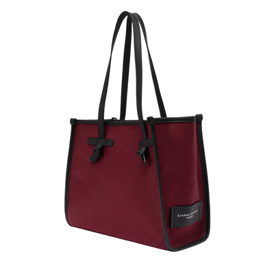 Borsa Shopper Donna in tessuto canvas Bordeaux laterale