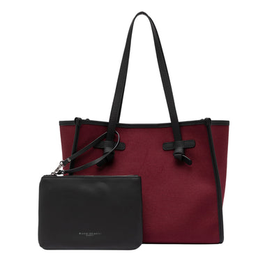 Borsa Shopper Donna in tessuto canvas Bordeaux con pochette