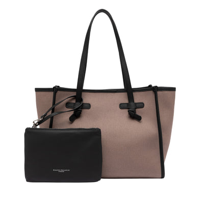 Borsa Shopper Donna in tessuto canvas Grigio con pochette 