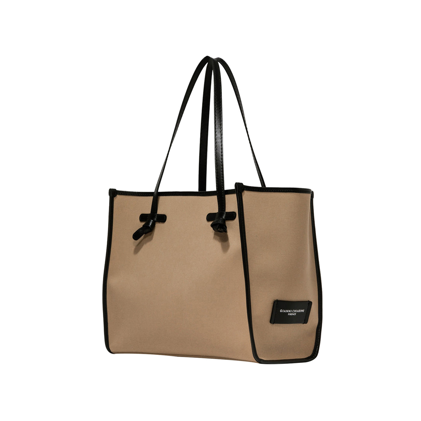 Borsa Donna Beige con bordi a contrasto, in tessuto canvas