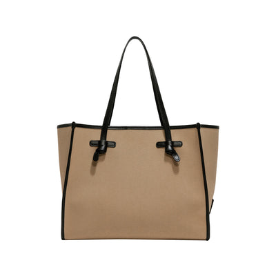 Borsa Donna Beige con bordi a contrasto, in tessuto canvas