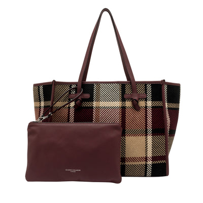 Borsa Shopping Donna Marcella tessuto tartan Bordeaux con pochette