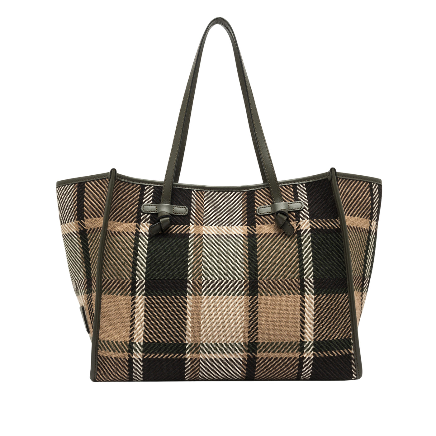 Borsa Shopping Donna Marcella tessuto tartan Verde militare