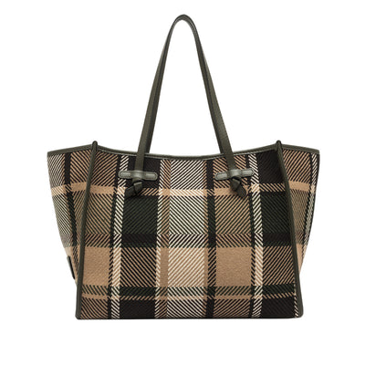 Borsa Shopping Donna Marcella tessuto tartan Verde militare