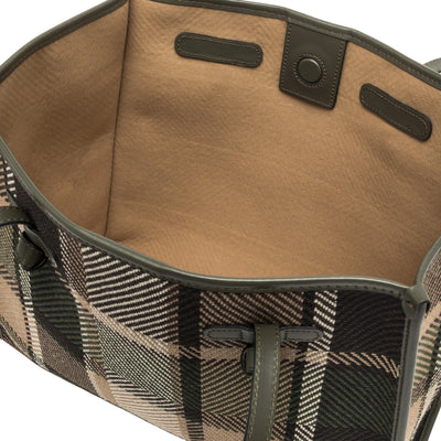 Borsa Shopping Donna Marcella tessuto tartan Verde militare interno