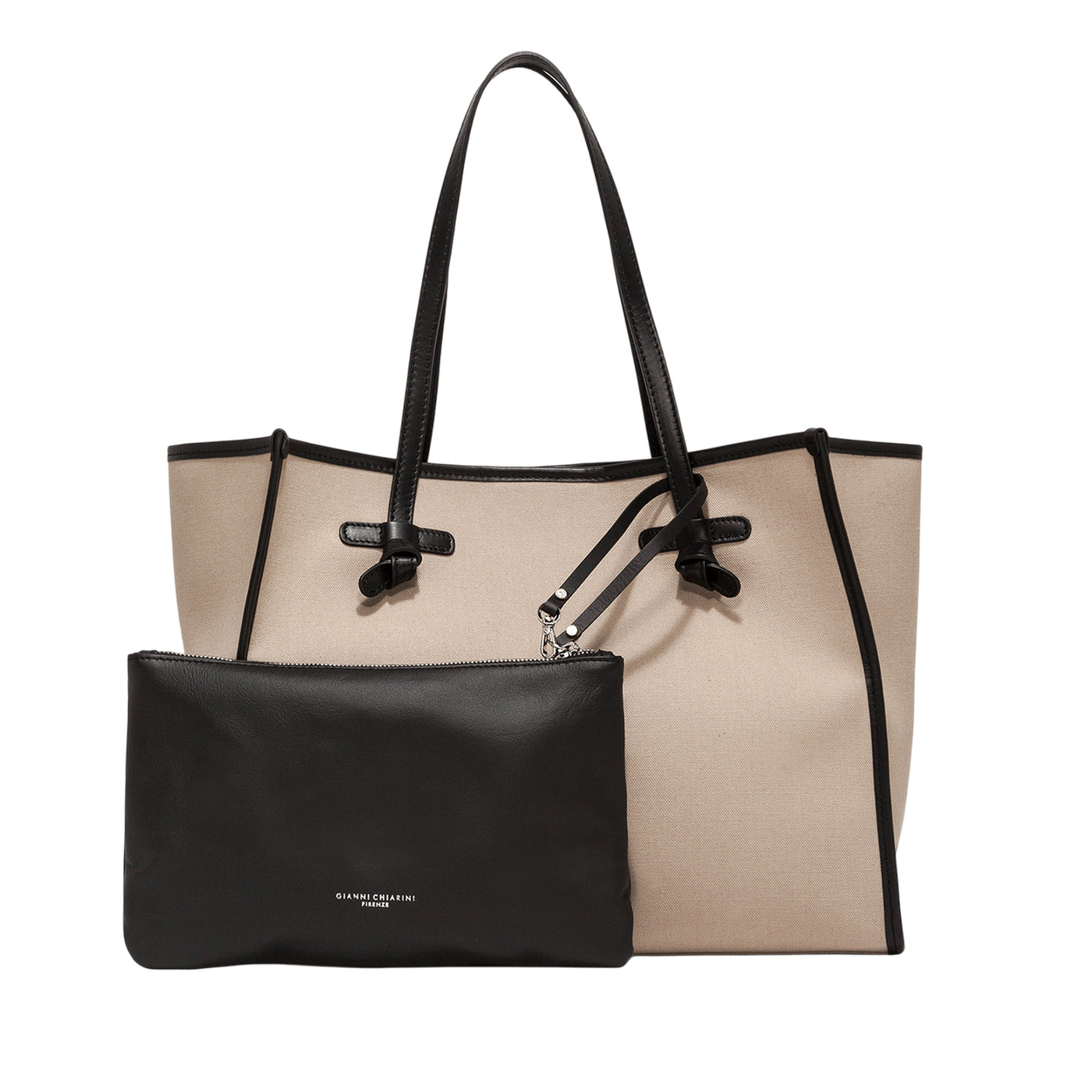 Borsa Shopper Donna Beige con pochette nera in pelle