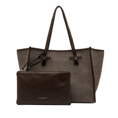 Borsa Shopper Donna Marcella in tessuto spigato con pochette in pelle