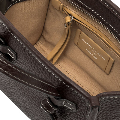 Borsa mini Donna Marcella laminata Marrone scuro interno