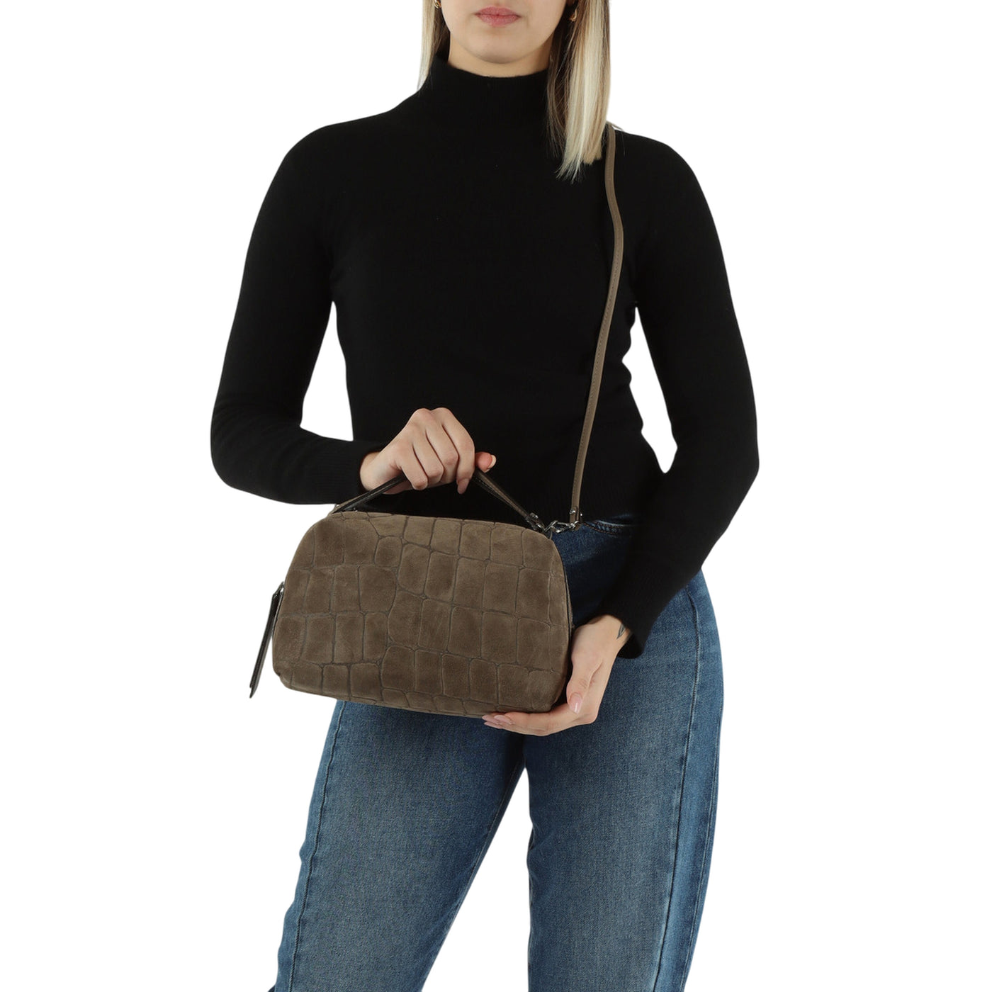 Borsa a mano Donna in suede con motivo cocco su modella