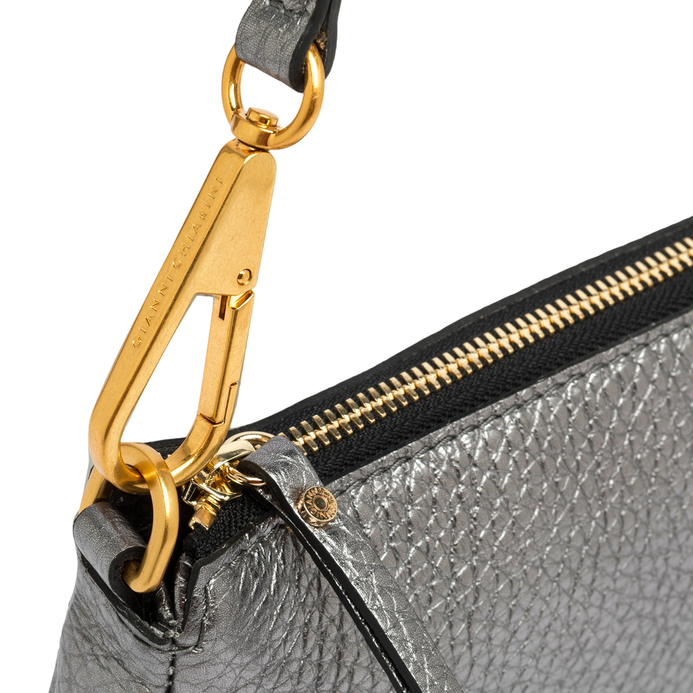Borsa a spalla Donna in pelle argento con logo dettaglio moschettone
