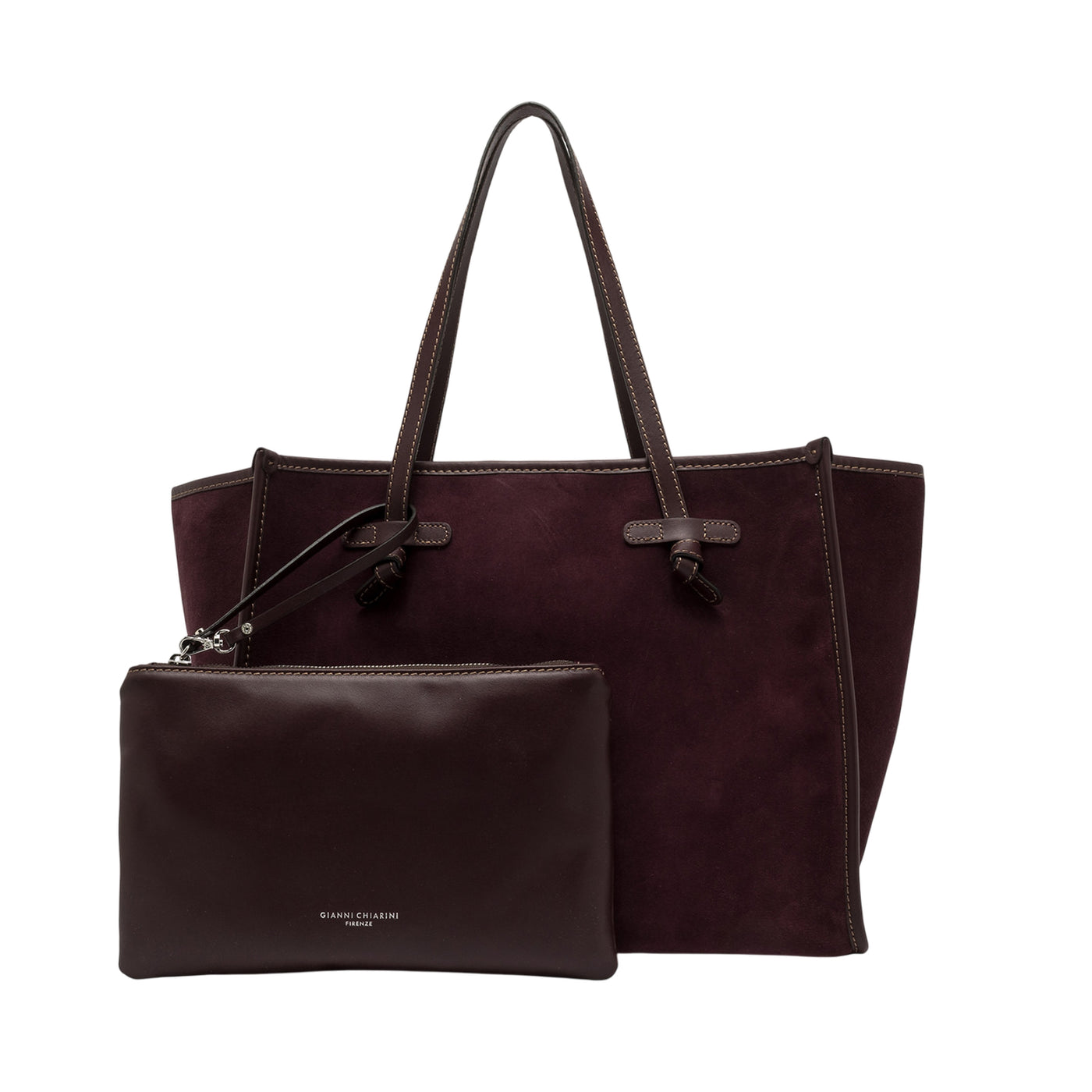 Borsa a spalla Donna in pelle scamosciata Bordeaux con pochette