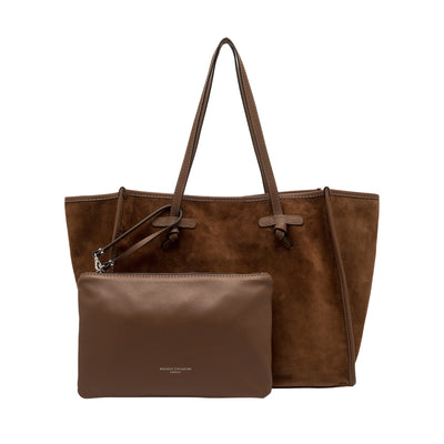 Borsa a spalla Donna in pelle scamosciata Marrone con pochette in pelle liscia aggiunta