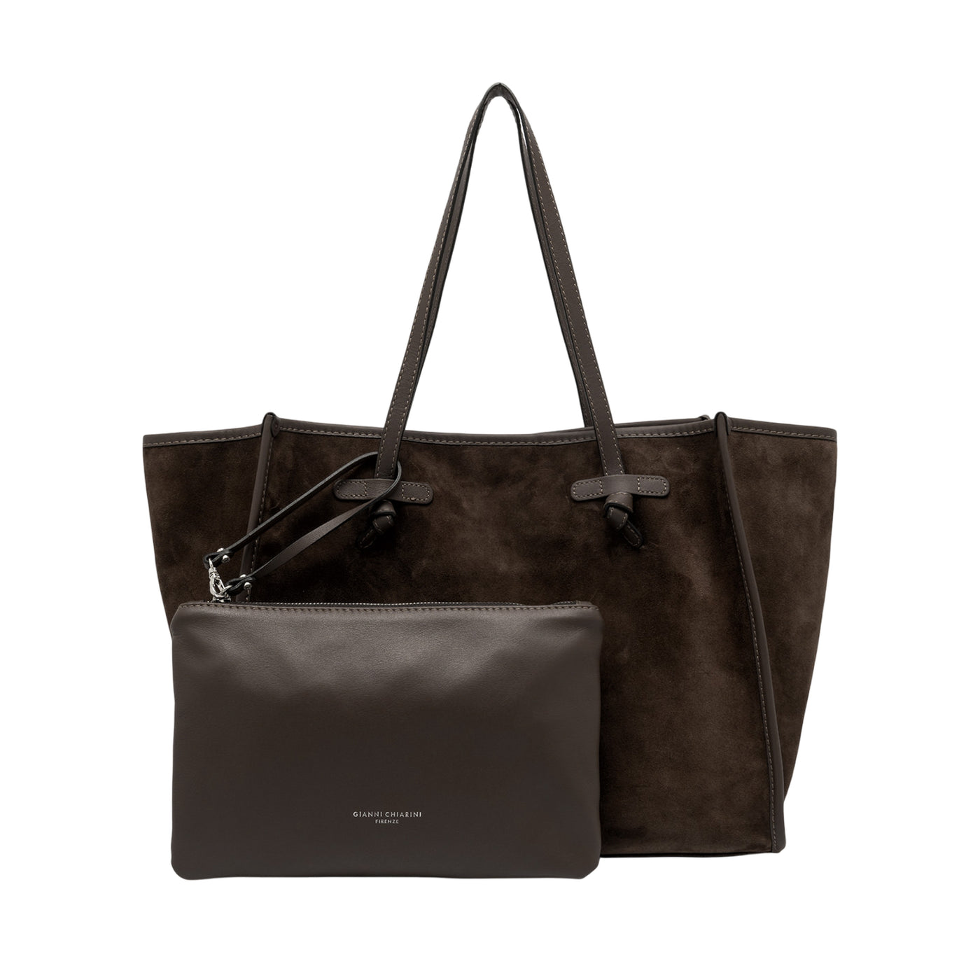 Borsa a spalla Donna in pelle scamosciata Marrone scuro con pochette