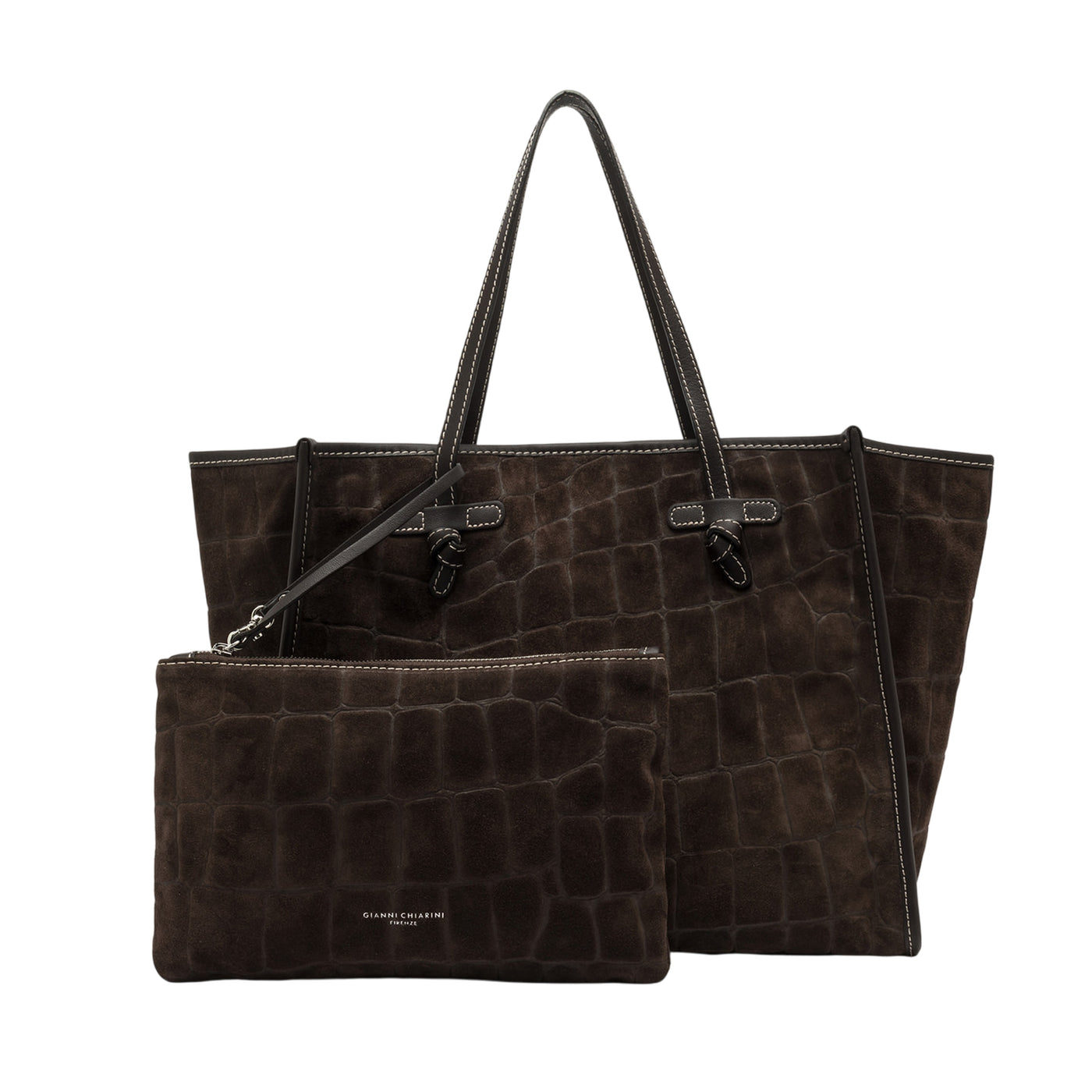 Borsa shopper Donna con stampa cocco Marrone scuro con pochette dallo stesso design