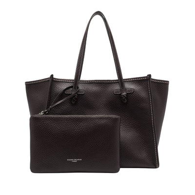 Borsa Donna in pelle in tinta unita marrone scuro con pochette
