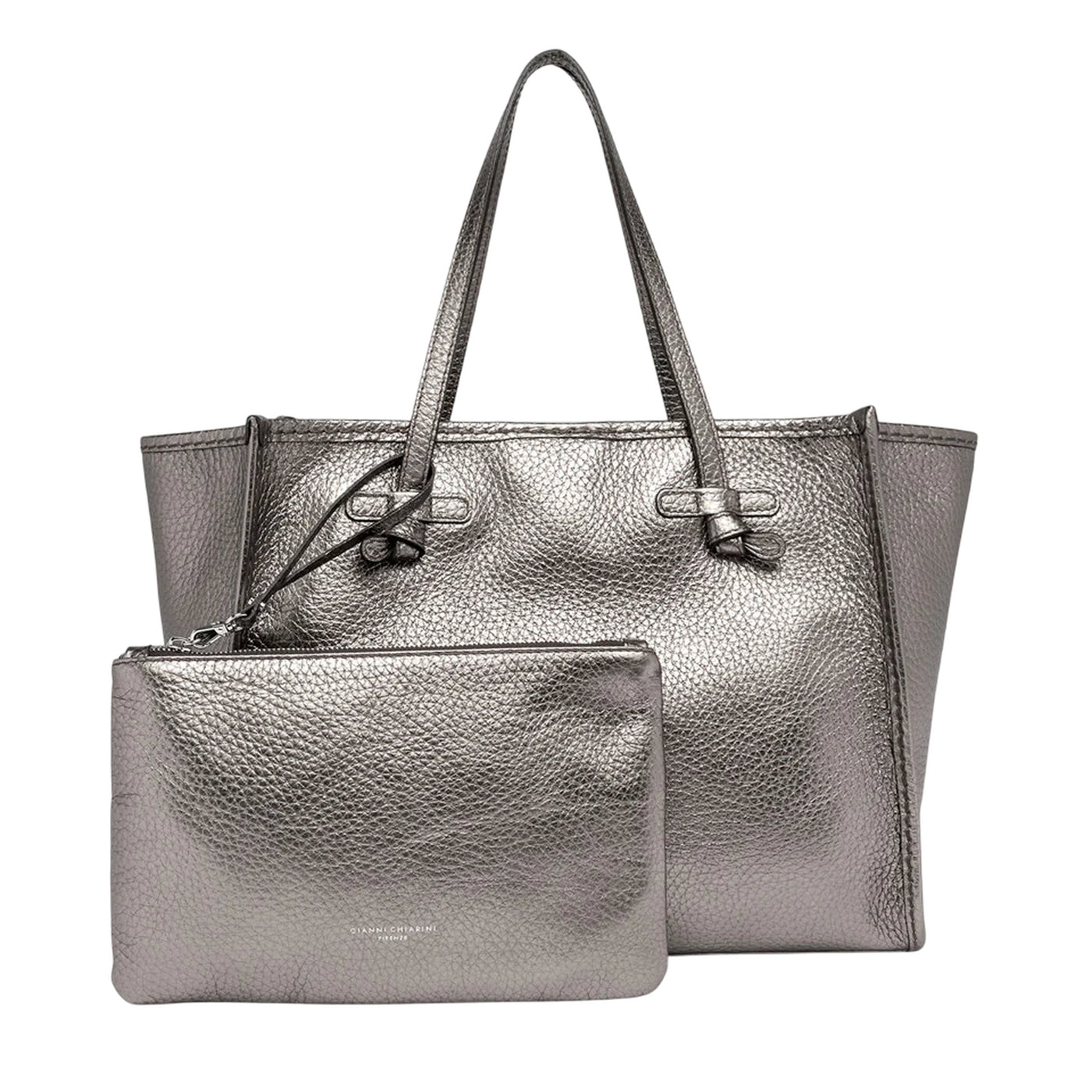 Borsa Donna in pelle in tinta unita argento con pochette