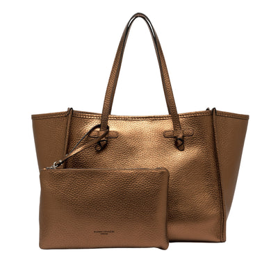 Borsa Donna in pelle in tinta unita bronzo con pochette abbinata