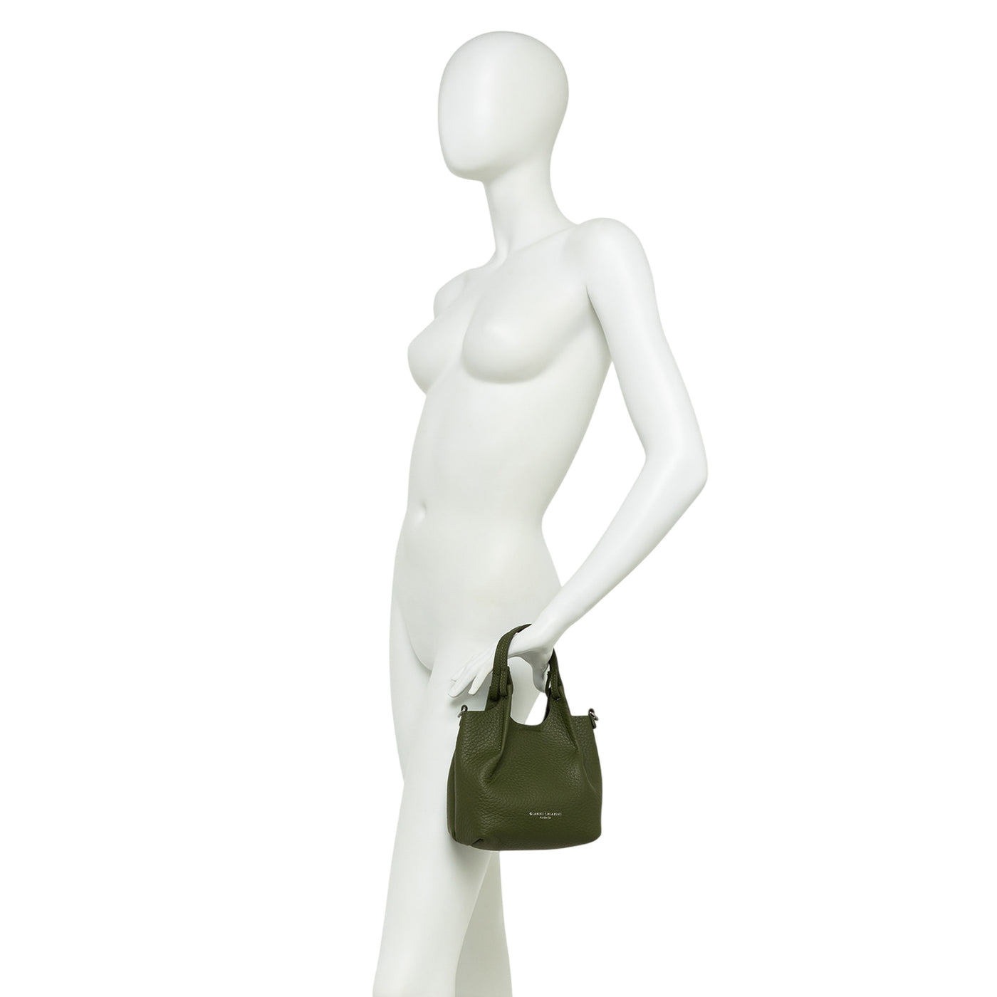 Borsa a mano Donna DUA in pelle verde scuro indossata da modella