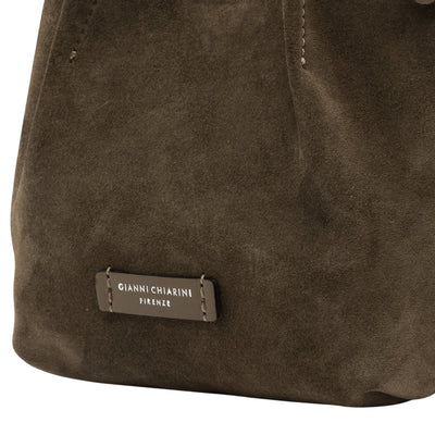 Minibag a mano Donna DUA scamosciata Verde militare dettaglio etichetta 