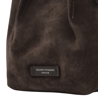 Minibag a mano Donna DUA scamosciata Marrone scuro dettaglio etichetta