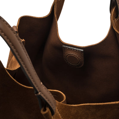 Borsa a mano Donna DUA in pelle scamosciata marrone interno dettaglio