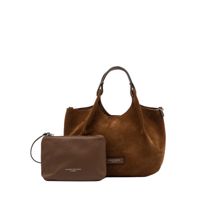 Borsa a mano Donna DUA in pelle scamosciata marrone con pochette