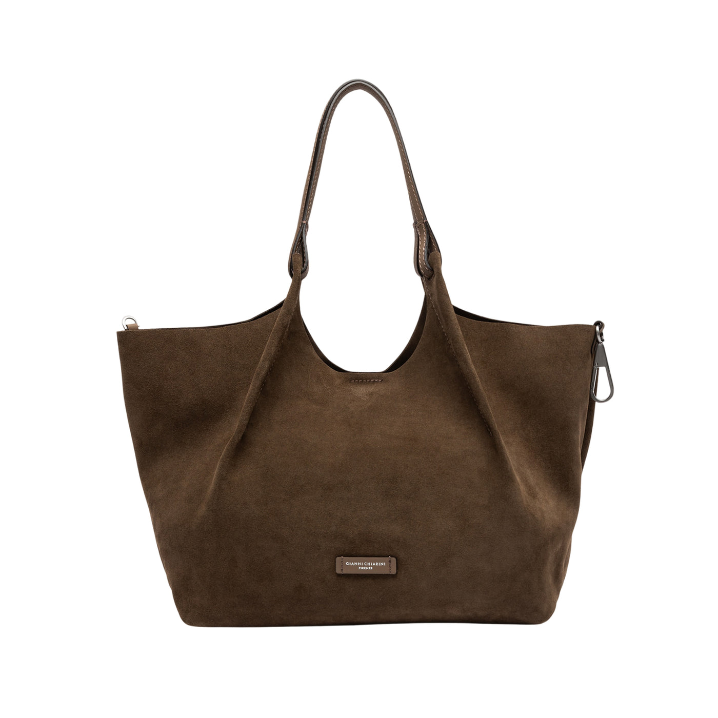 Borsa a spalla DUA in pelle scamosciata marrone frontale