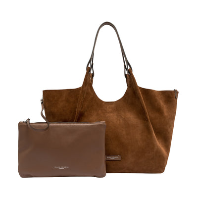 Borsa a spalla DUA in pelle scamosciata con pochette