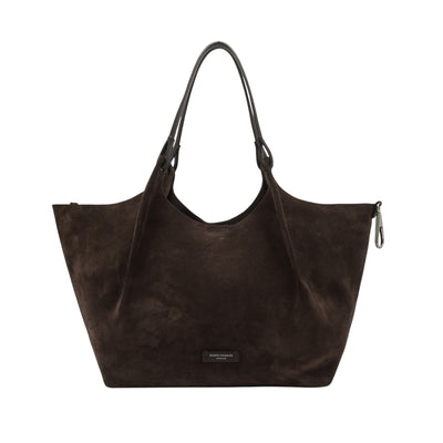Borsa a spalla DUA in pelle scamosciata marrone scuro frontale
