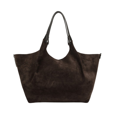 Borsa a spalla DUA in pelle scamosciata marrone scuro retro