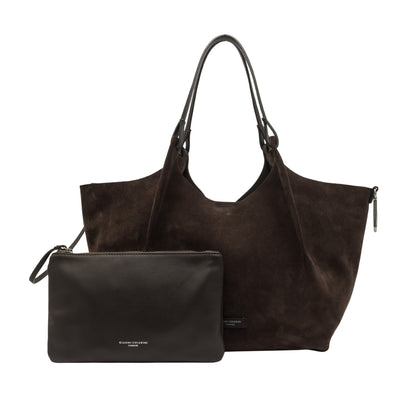 Borsa a spalla DUA in pelle scamosciata marrone scuro con pochette