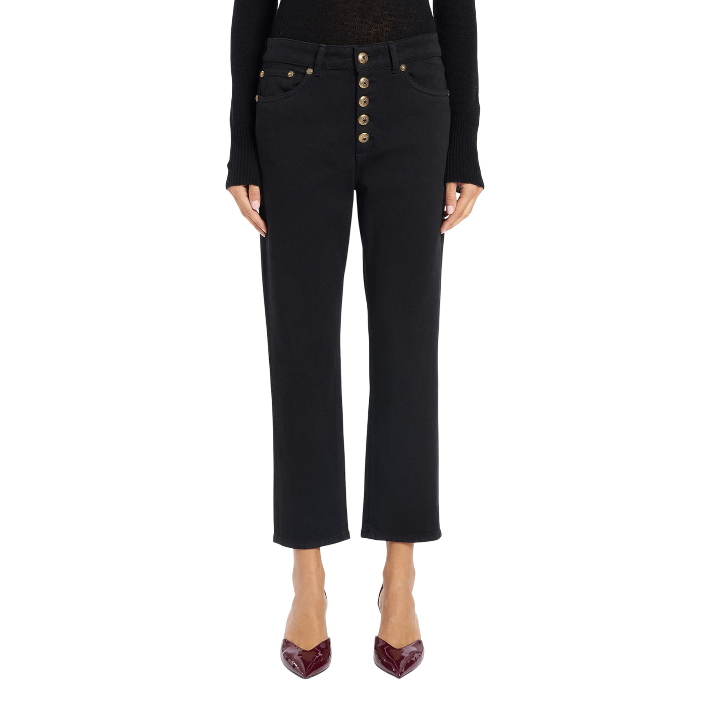 Jeans Don Koons in denim elasticizzato nero modella frontale