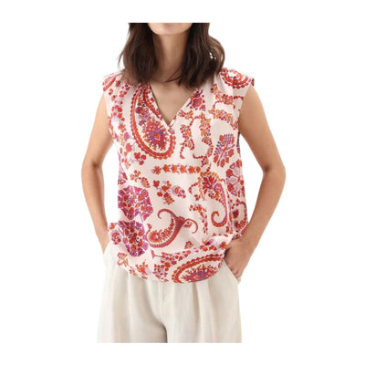 Blusa Donna in cotone con fantasia all over e scollo a V