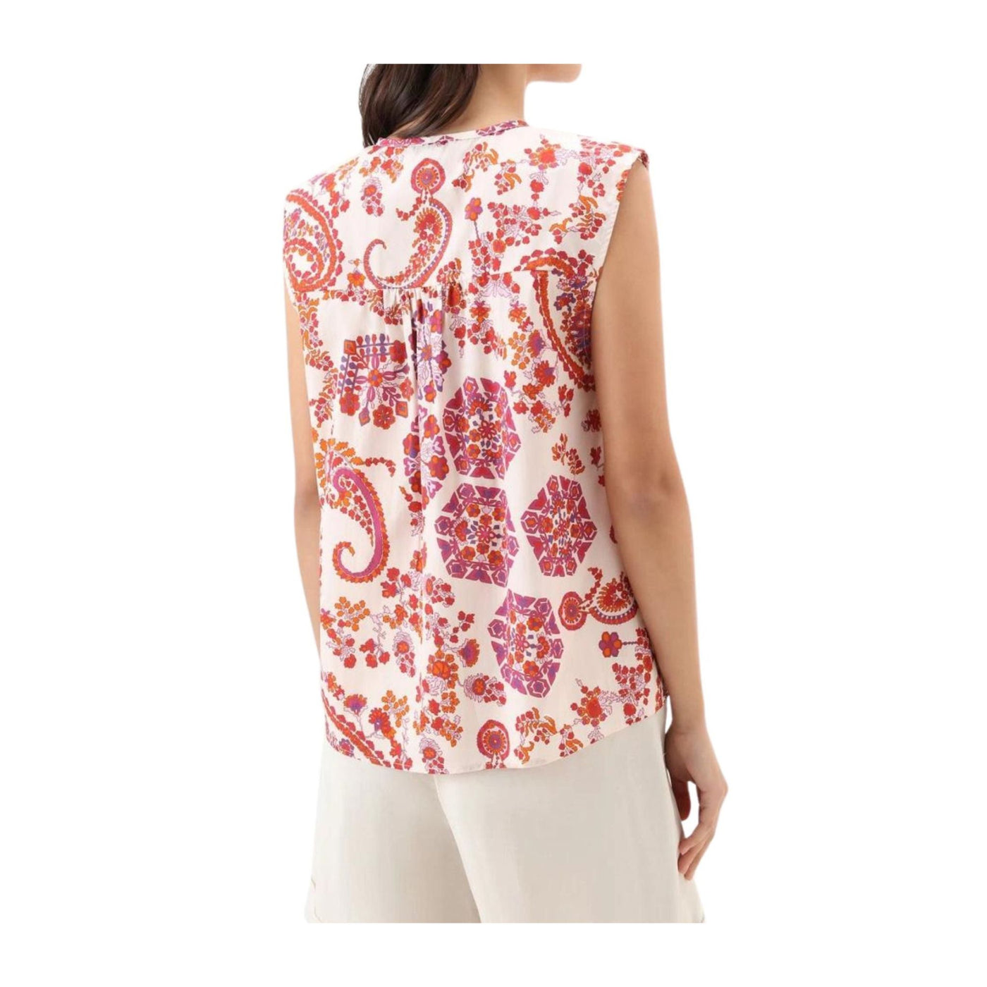 Blusa Donna in cotone con fantasia all over e scollo a V