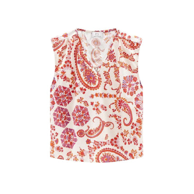 Blusa Donna in cotone con fantasia all over e scollo a V