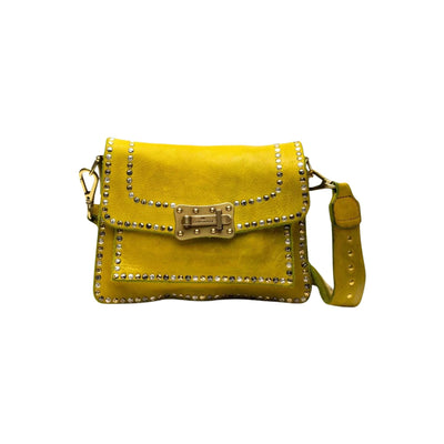 Borsa Donna in pelle monocolore con borchie decorative e tracolla rimovibile