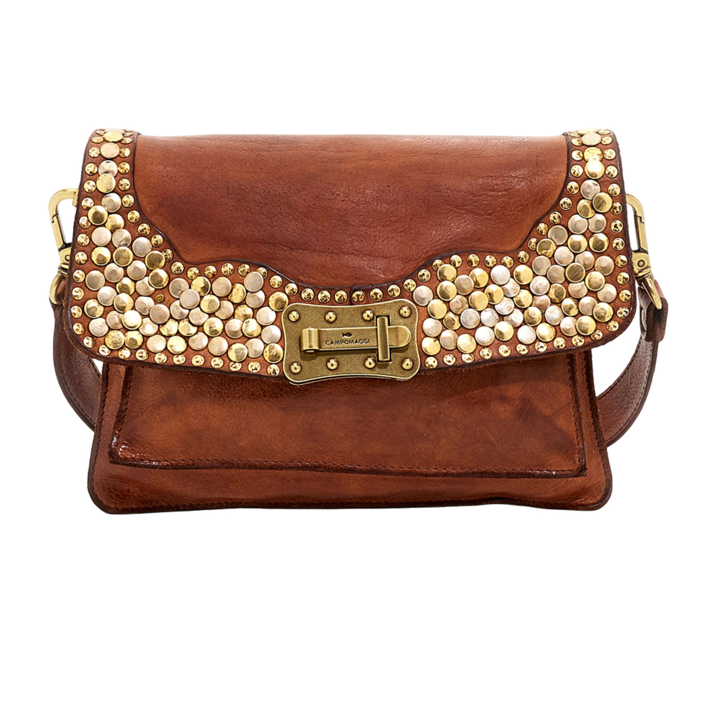Borsa a tracolla "Agnese" in pelle marrone con rivetti