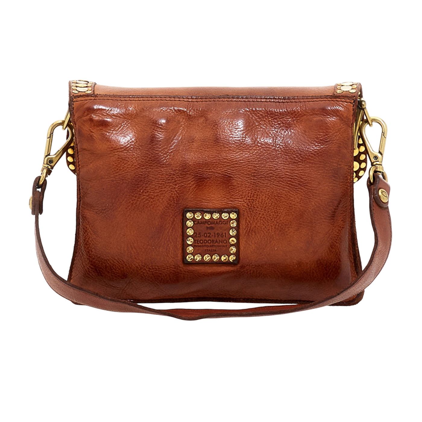Borsa a tracolla "Agnese" in pelle marrone con rivetti retro