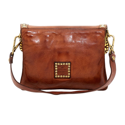 Borsa a tracolla "Agnese" in pelle marrone con rivetti retro