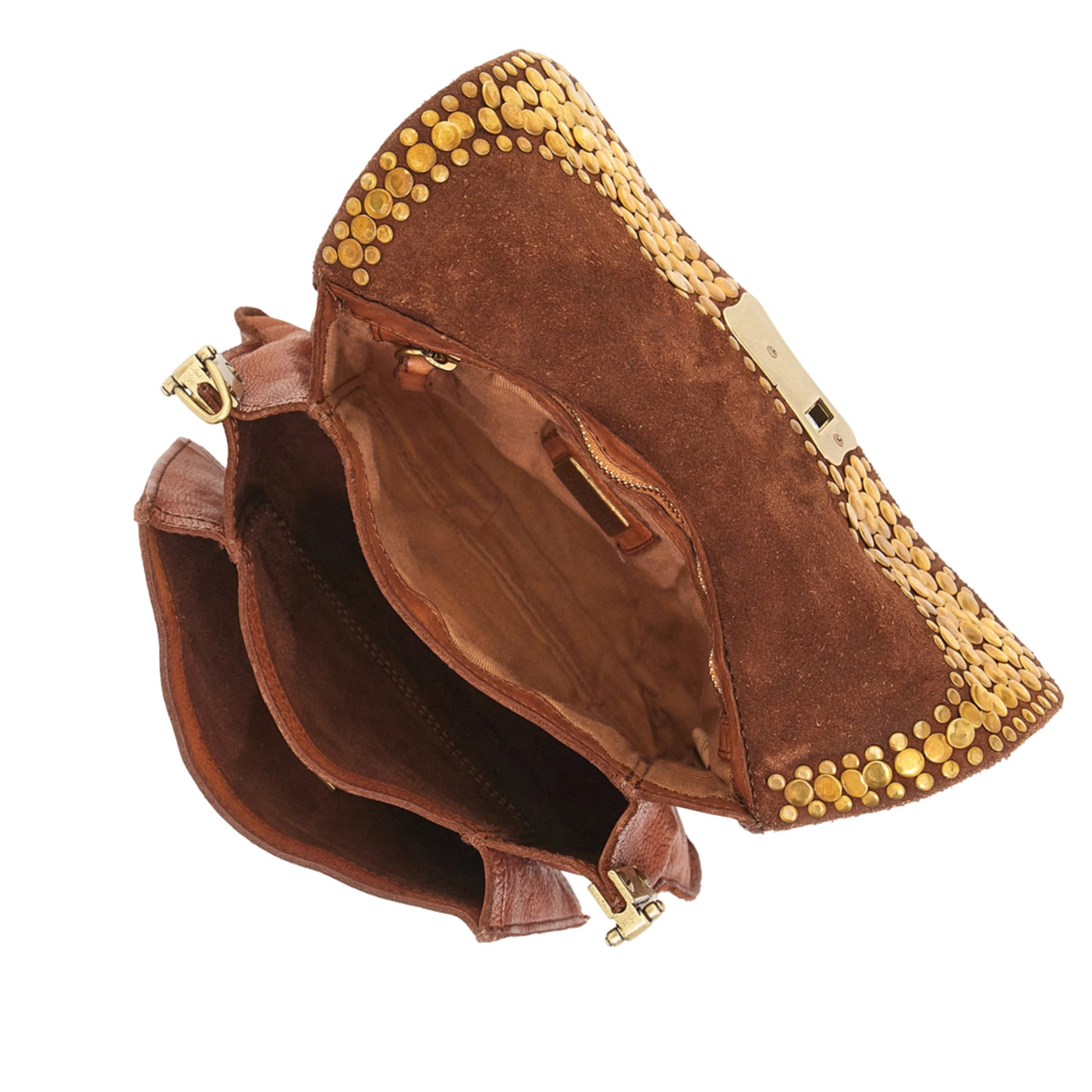Borsa a tracolla "Agnese" in pelle marrone con rivetti interno