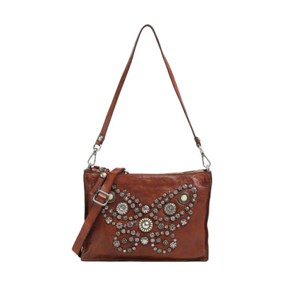 Borsa a tracolla Marrone con borchie a farfalla