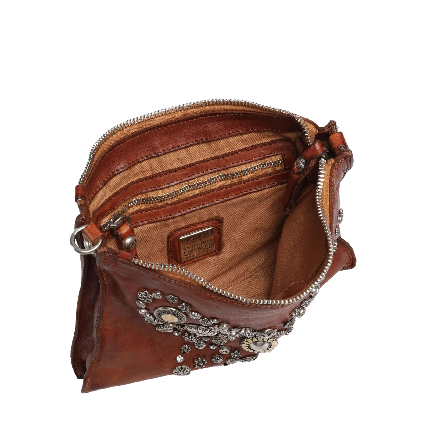 Borsa a tracolla Marrone con borchie a farfalla interno