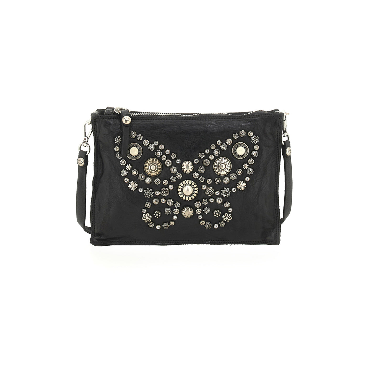 Borsa a tracolla Nera con borchie a farfalla
