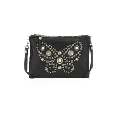 Borsa a tracolla Nera con borchie a farfalla